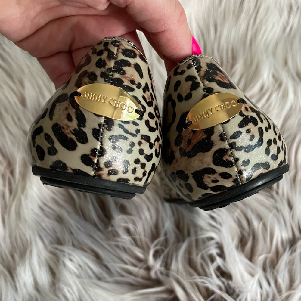 Jimmy Choo Gold Shimmer Leopard Flats - Picture 4 of 7